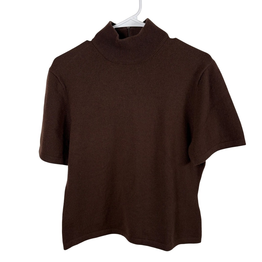 Saks Fifth Ave Sweater Women's XL Brown Cashmere Blend Mock Neck Minimalist Luxe